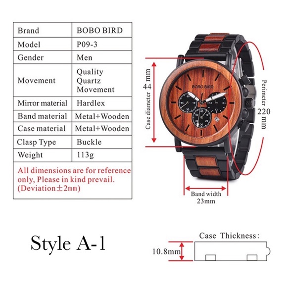 Luxury Zebra and Ebony Wood Chronograph Military Quartz Watch - Picture 16 of 16